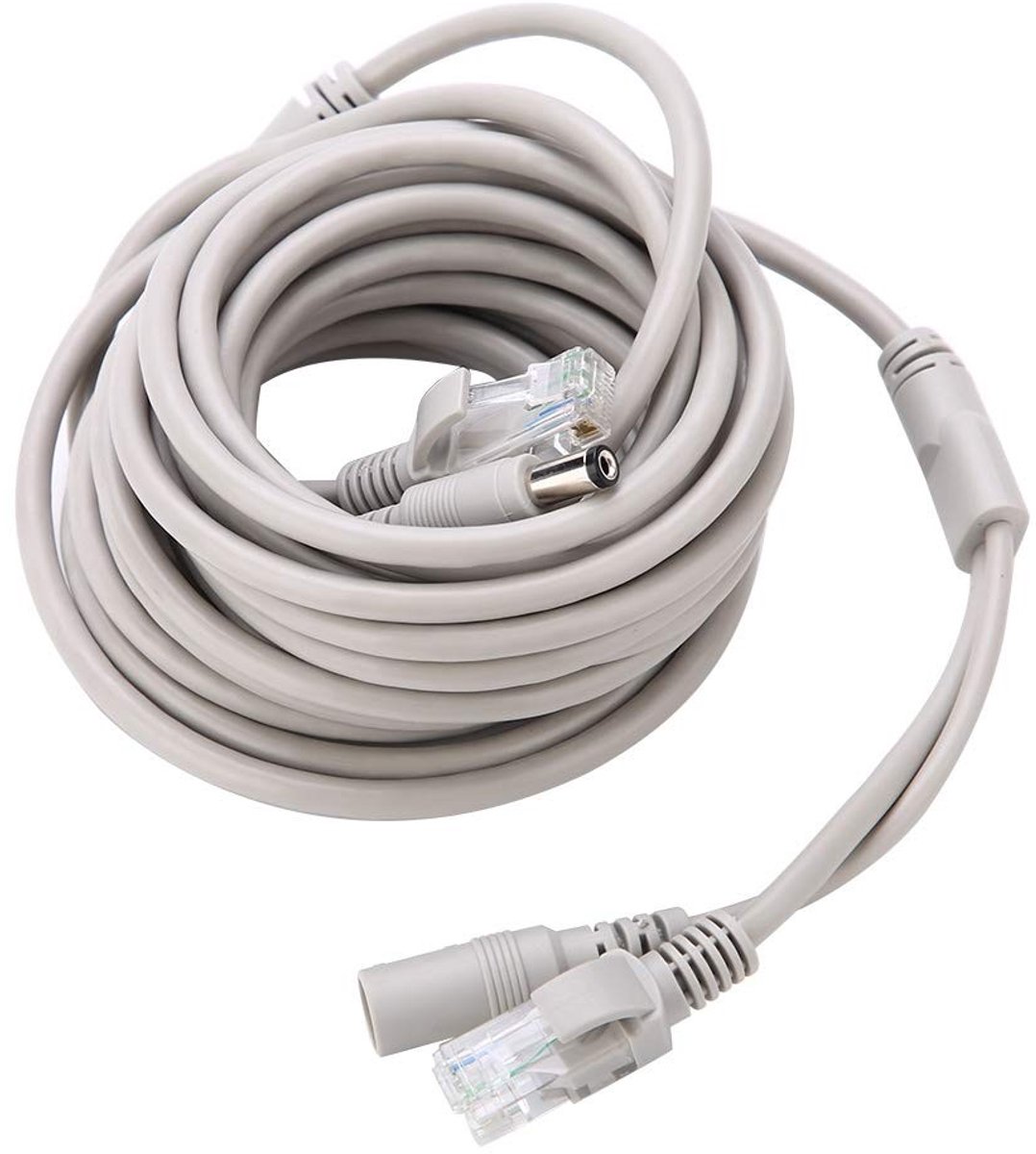 ONF3 - Ethernet-kabel RJ45 - Cat 5 CCTV-kabel - 15m wit - Stroom- en datakabel - Geschikt voor IP-camera's - NVR-systeem