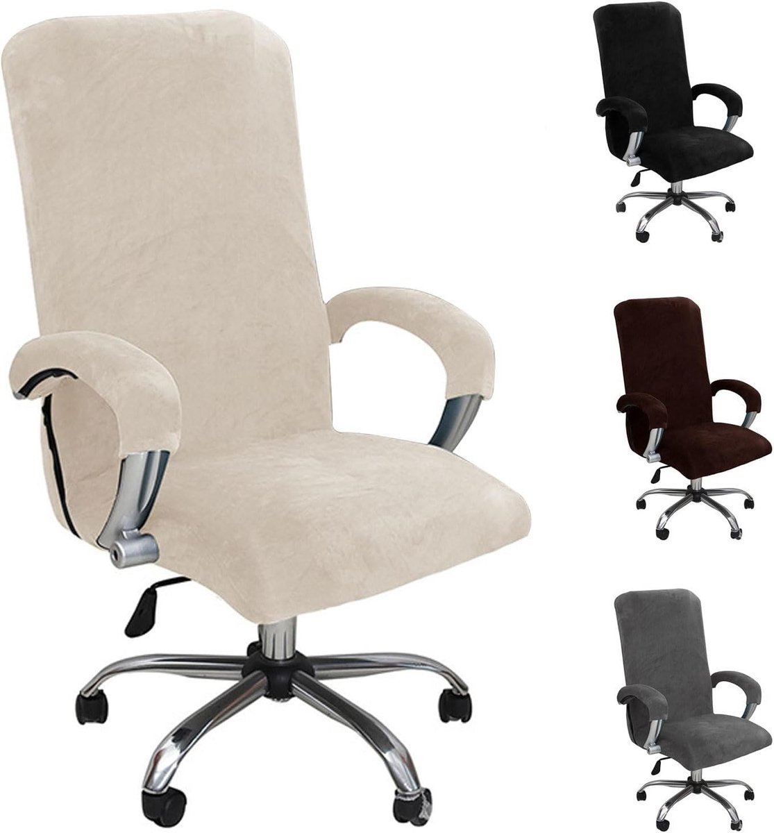 Elegante Velours Stoelhoes voor Bureau met Armleuning - Rekbare, Wasbare en Verwijderbare Bescherming voor Gaming- en Kantoorstoelen (Beige, L)