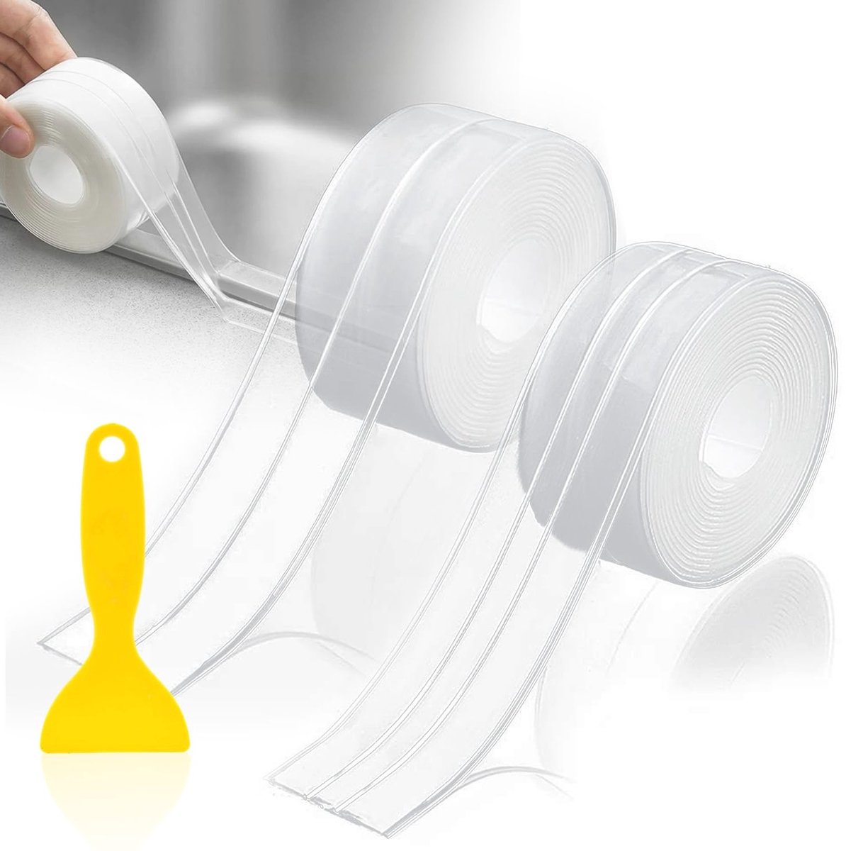 SnelShoppen - Zelfklevende Sealing Tape Waterproof Transparant PVC Kit Sealingstrip voor Keuken, Badkamer, Toilet, Opening, 3m