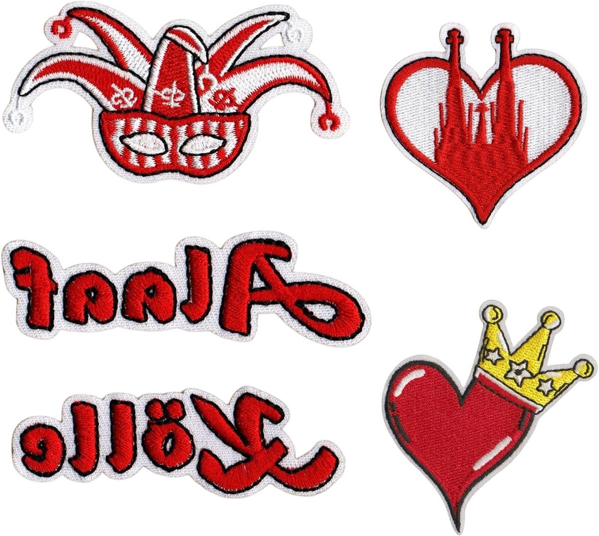 Vijf Rode en Witte Patches voor Carnaval, Ideaal voor Accessoires, Versieringen en Kostuums