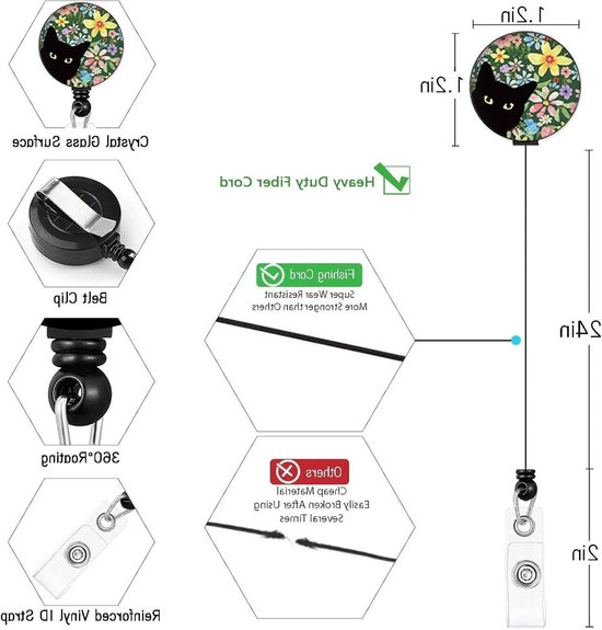 Badgehouder met Kattenpatroon, Uittrekbare Badge Reel met Carabiner Haak voor Werkers, Verpleegkundigen en Studenten — afbeelding 2