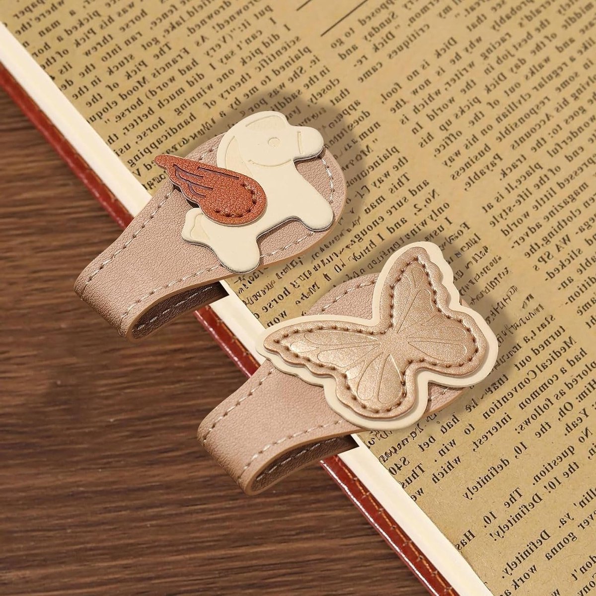 Vintage Magnetische Leren Boekenleggers - Set van 2, Perfecte Clip Accessoires voor Boekenliefhebbers, Ideaal voor Vrouwen en Kinderen, Pony en Vlinder Design