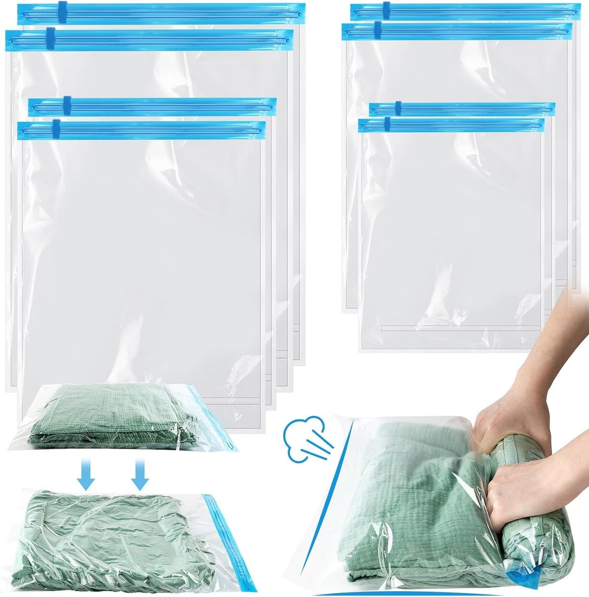 Set van 8 Vacuümzakken voor Kleding en Reis - 4 Verschillende Maten