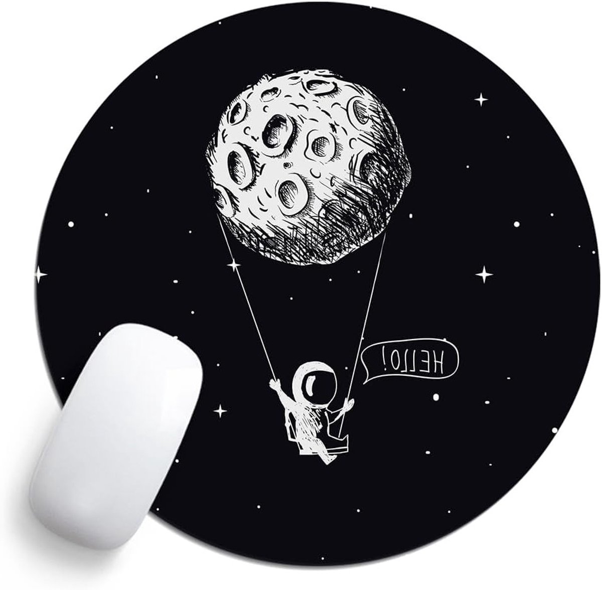 Ronde muismat met schattig astronautenthema, 20 x 20 cm, perfect voor gamers en kantoorgebruik