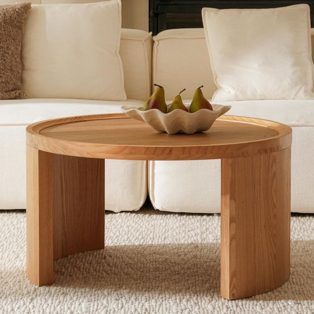 Salontafel set van 2 rond met opbergruimte Ø80 cm & Ø46 cm – houten bijzettafels woonkamer modern design MDF naturel – woonkamertafel nestbaar ruimtebesparend – Faisal