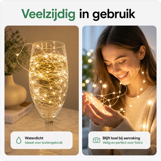 BOTC Lichtsnoer Binnen en Buiten Met Afstandsbediening - Fairy Lights 10 meter - LED Lampjes Slinger - Soothe Lichtsnoer Binnen - Op Batterijen - Warm White