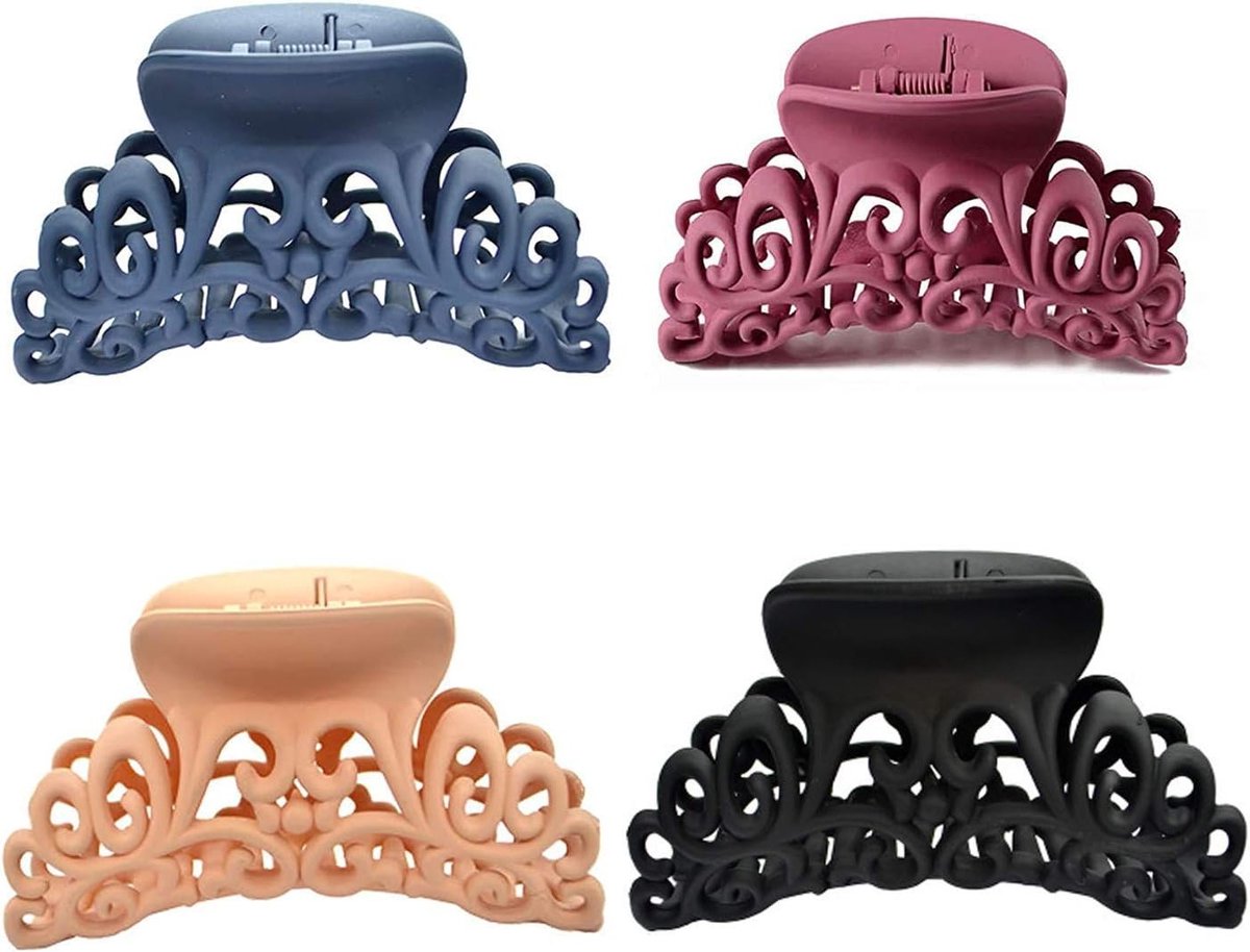 Set van 4 Haarspelden, Antislip Haaraccessoires voor Dikker en Fijn Haar, Ideaal voor Vrouwen (Blauw, Zwart, Roze, Khaki)