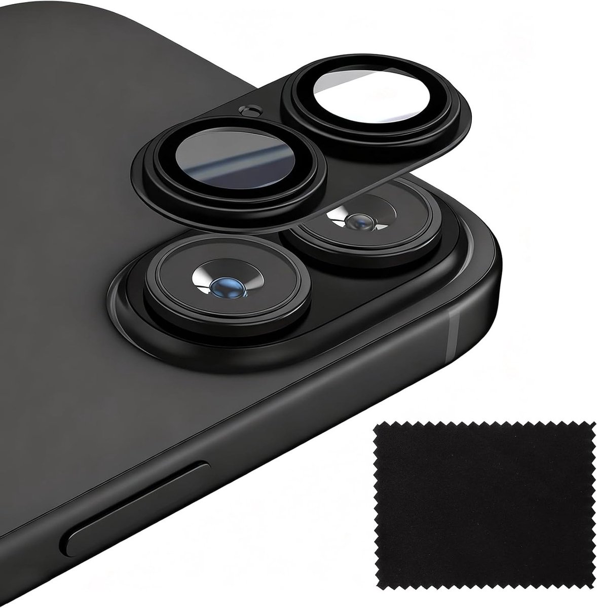 Camera Bescherming voor iPhone 17 met Schoonmaakdoek, 9H Gehard Glas, Aluminium Legering, Hoge Resolutie, Krasbestendig, Vingerafdrukbestendig, Zwart