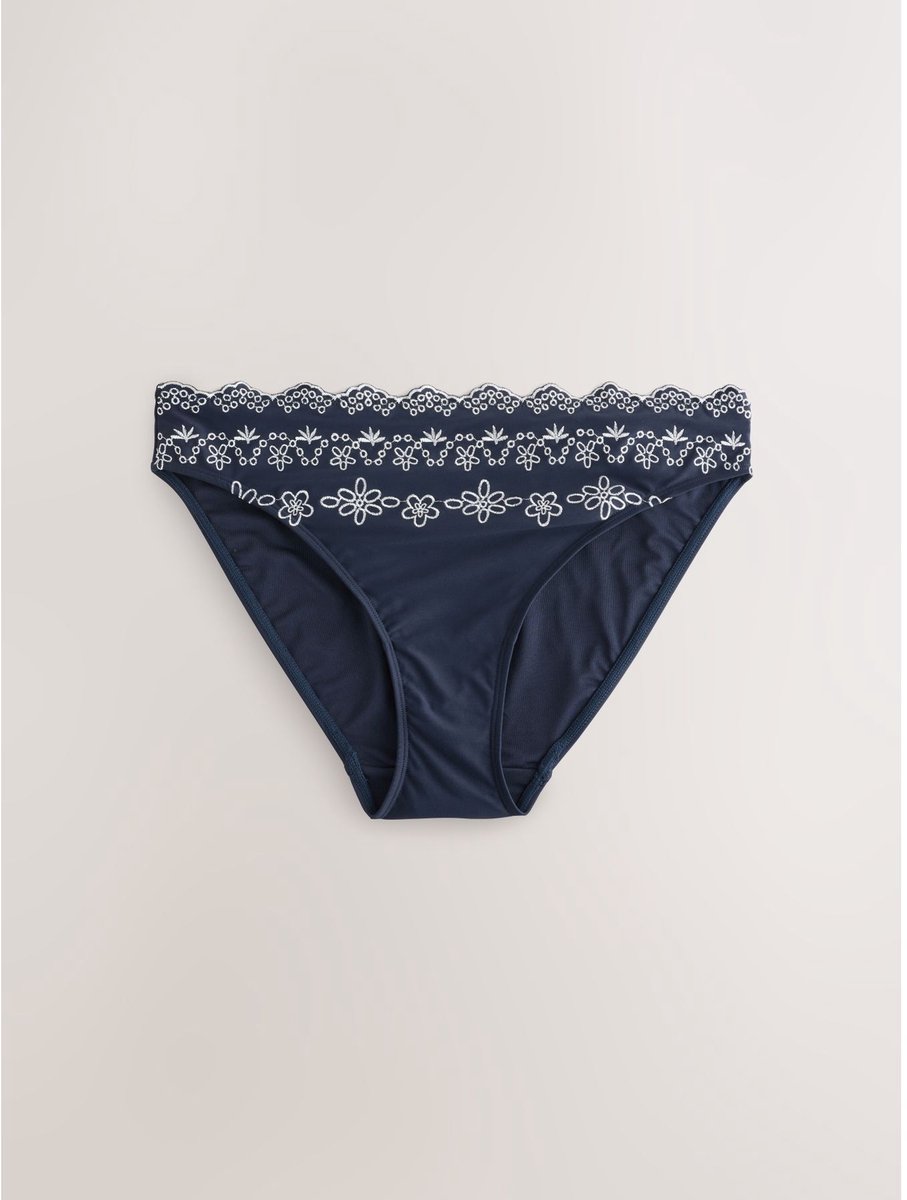 Next Dames - Bikinibroekje met borduursel - Blauw Navy Blue/Cream