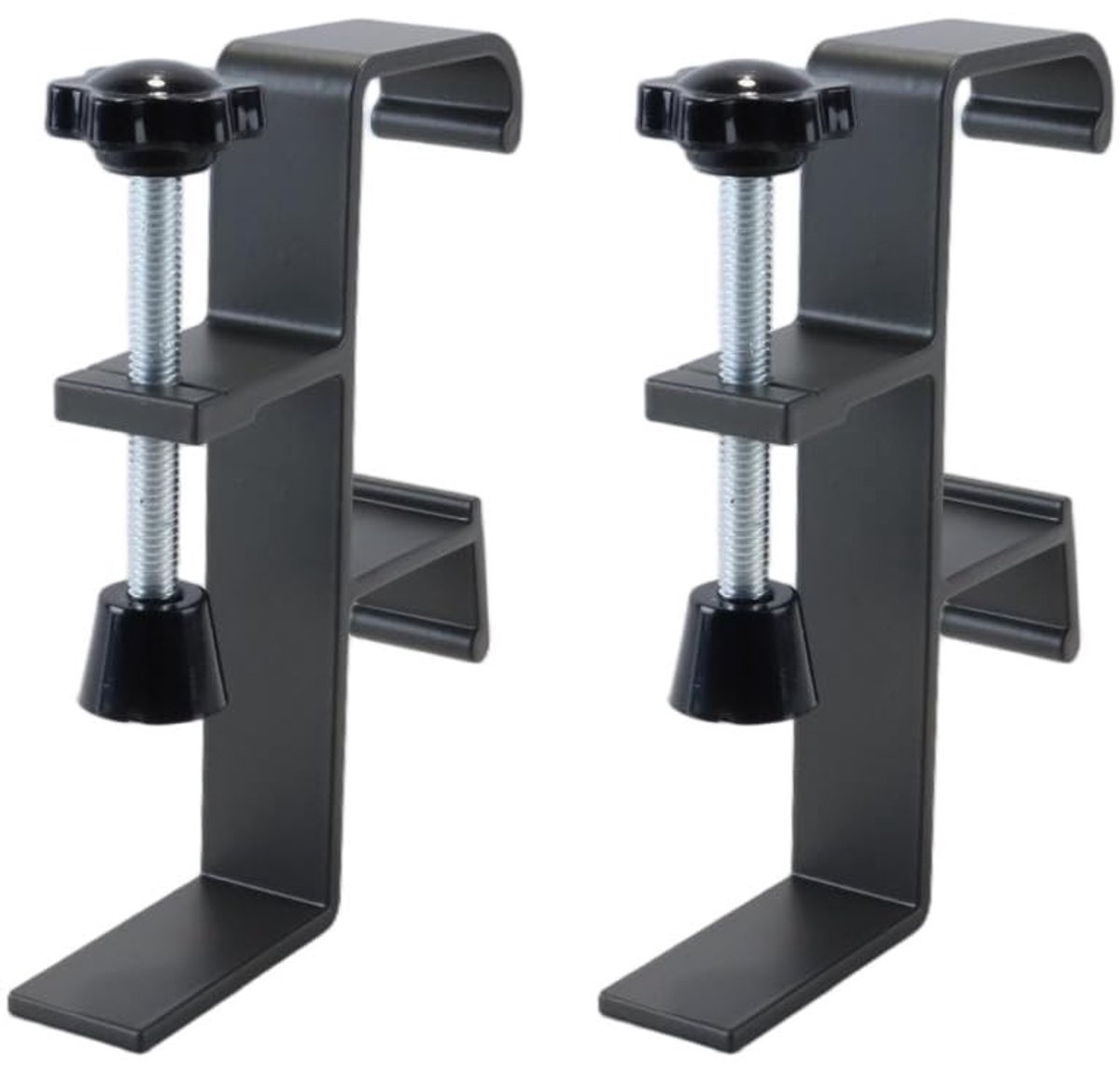 Allecto - verstelbare dubbele haak tafelklem - bureauhanger voor zware metalen tafels - tot 5,8 cm - stevige klem - geschikt voor bureau - zwart