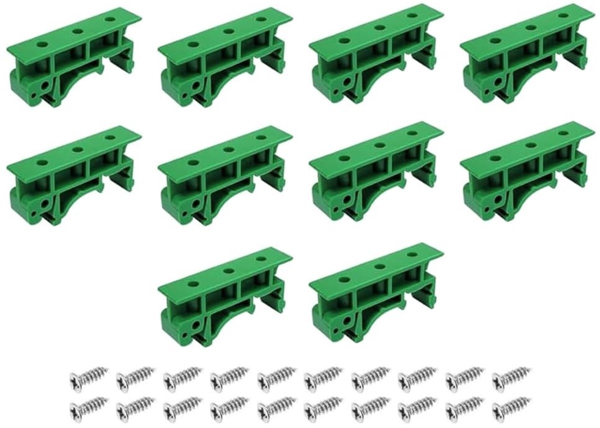 Allecto - DIN Rail Montageset - Groene Adapter met Schroeven - 35mm - 10 Pairs - Perfect voor PCB - Geschikt voor Elektronica - Compact