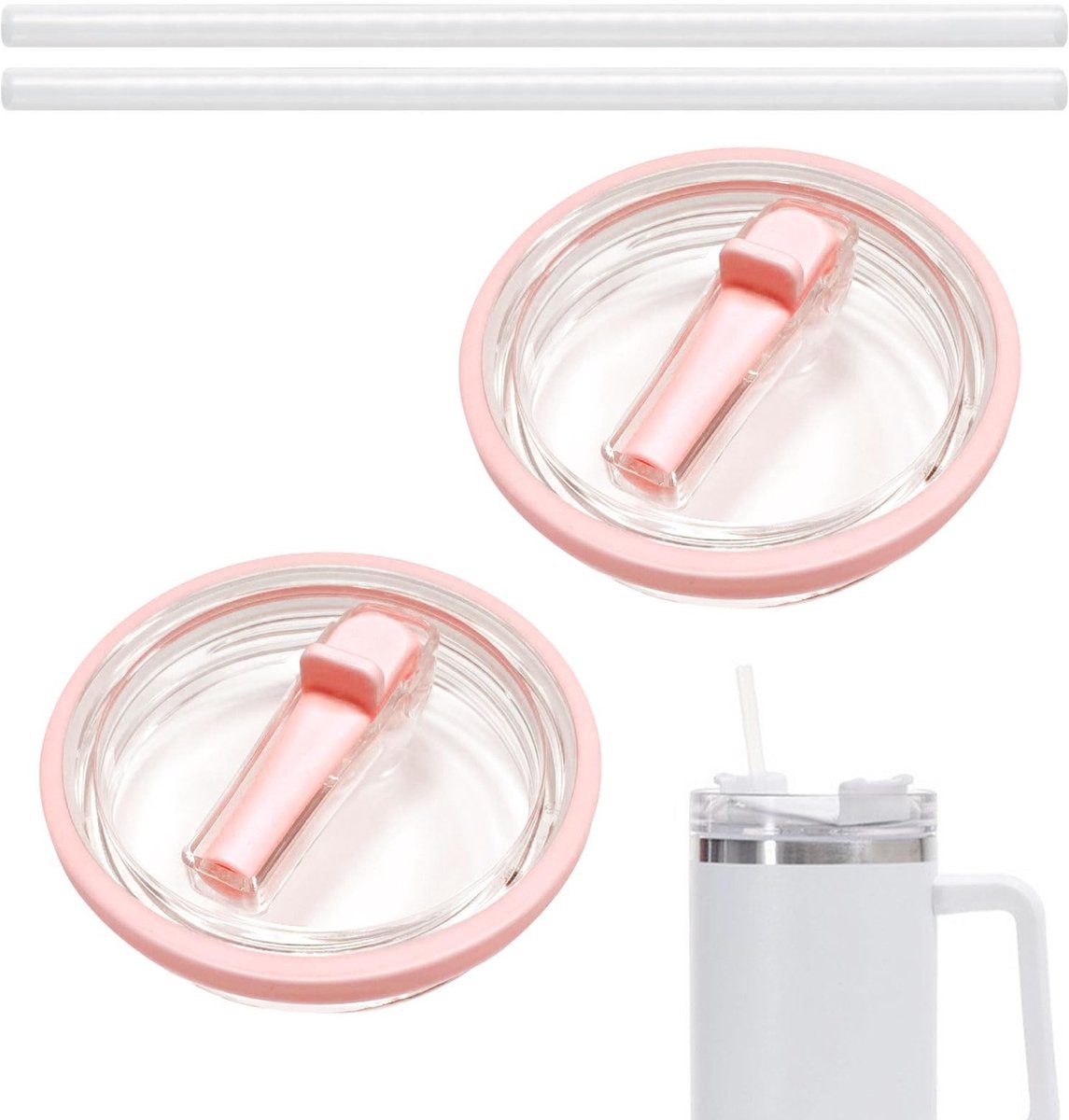 ONF3 - Reservedeksel voor Stanley - Herbruikbaar rietdeksel - Lekvrij en spatwaterdicht - Roze - Perfect voor onderweg - Set van 2