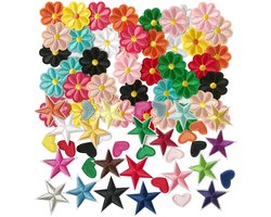 Allecto - Opstrijkbare patches - Kledingreparatie - 80 stuks - Bloemen en sterren - Decoratie voor kleding - Geschikt voor diverse stoffen - Gemeng...