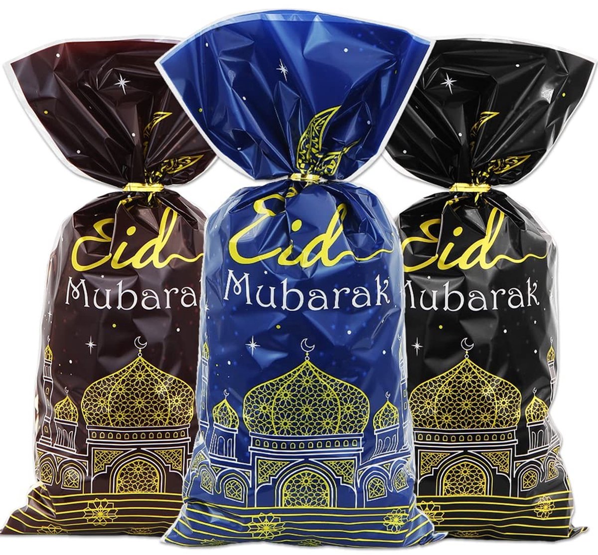 Allecto - Plastic Cellophane Treat Bags - 105 Stuks - Gouden Twist Bands - Feestdecoratie - Eid Mubarak - Perfect voor Snacks en Cadeaus