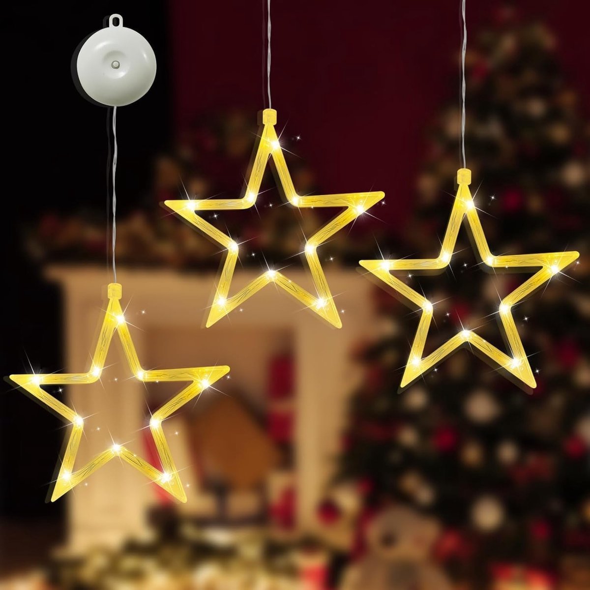Allecto - LED raam kerstboom ster decoratie - warm wit - binnenverlichting - kerststerren - 3 meter - sfeerverlichting - feestverlichting - kerstbo...