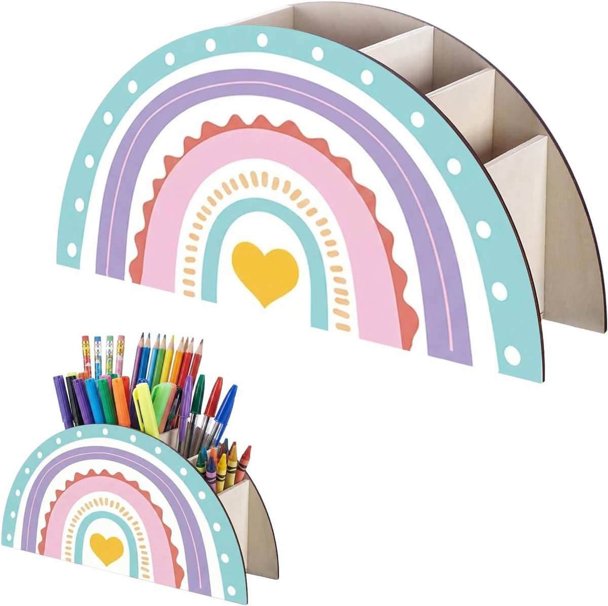 Kleurige Houten Pennenhouder voor Kinderen - Desk Organizer met 5 Compartimenten voor Thuis, Kantoor en Klaslokaal