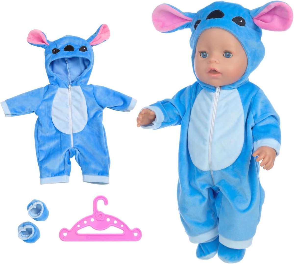 Kleding voor Poppen van 35-43 cm, Inclusief Jurk, Outfits en Accessoires voor Baby Poppen in Blauw