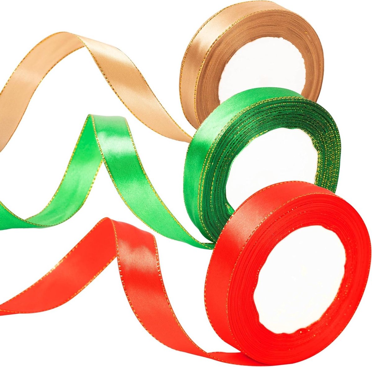 20mm Gouden, Rode en Groene Kerstrik - 22m Satijnen Ribbons voor Cadeauverpakking, Kerstdecoratie en Ambachtelijke Projecten