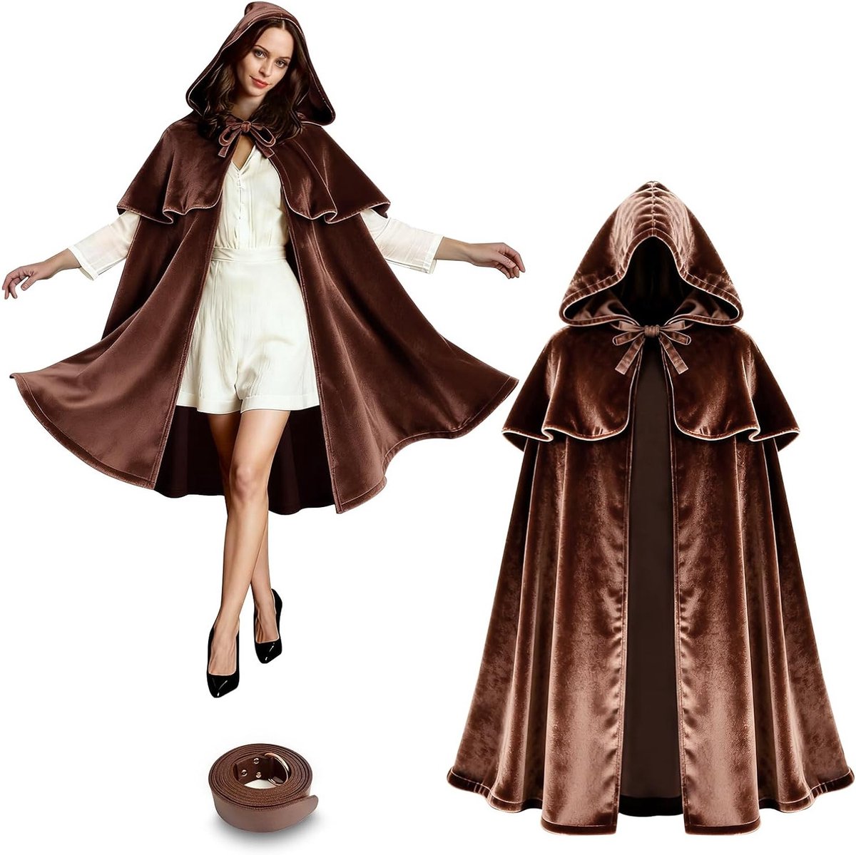 Verstelbare Middeleeuwse Cape met Schouderpantser en Kap, 3-in-1 Kostuum voor Cosplay, Halloween en Renaissance Feesten, Geschikt voor Mannen en Vrouwen