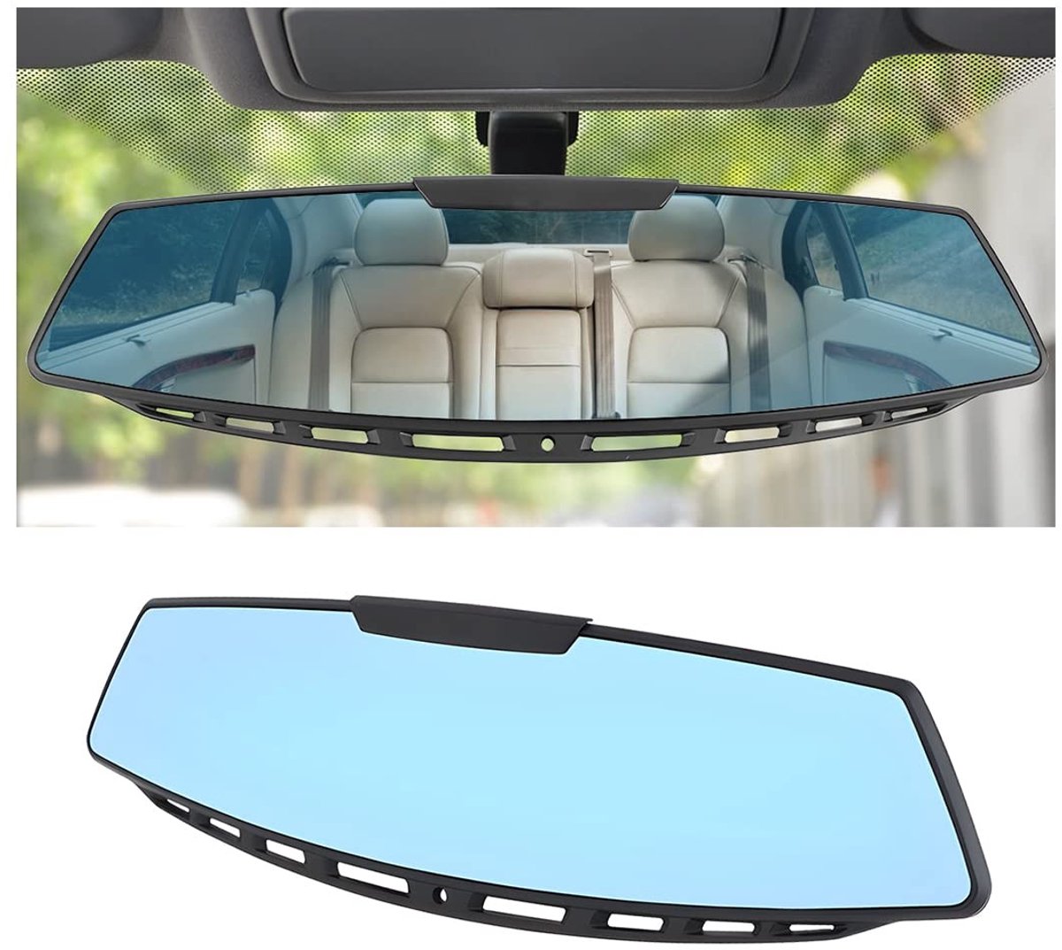 aladdien - Achteruitkijkspiegel - Anti-verblindende Binnenspiegel - Grote Zichtspiegel - Blauw - Opklikbare Groothoekspiegel - Geschikt voor Auto's,..
