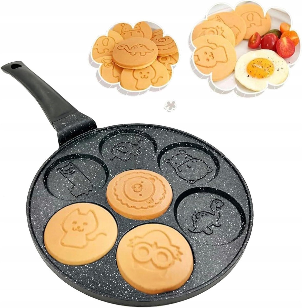 Pannenkoekenpan - Koekenpan Grillpan - Dierenkoekjes Bakken - Granietcoating - Ø 26 cm - Zwart