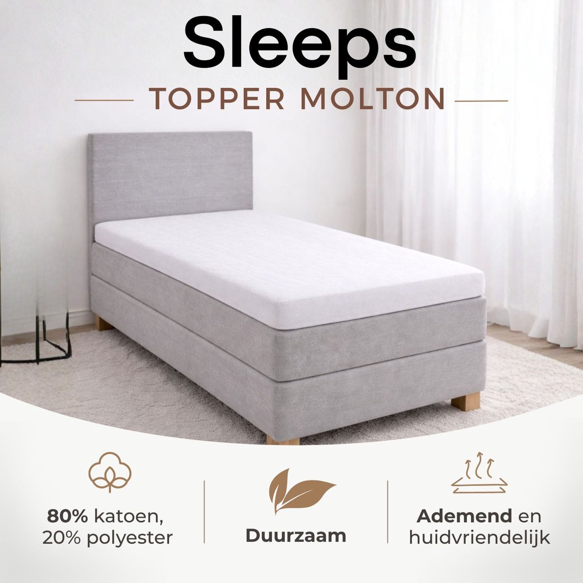 Sleeps Topper Molton Matrasbeschermer Hoeslaken Stretch - 80x210 cm