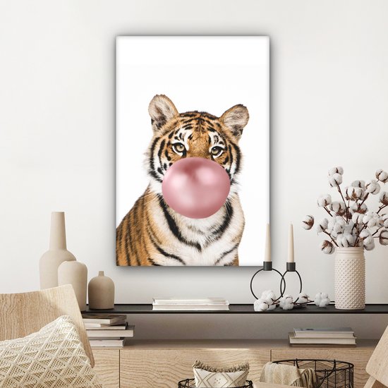 Toile peinture enfants - Tigre - Animaux - Bubble gum - Garçon - Fille - Enfant - Décoration murale filles - Décoration murale garçons - 40x60 cm