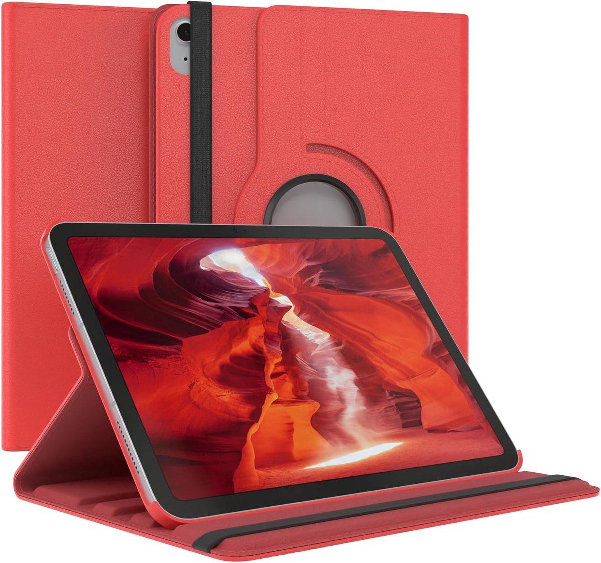 Draaibare Tablet Beschermhoes voor 11 inch iPad (2025 Model) - 360° Roterend Smart Cover met Standaard en Pennenhouder - Kunstleer Rood