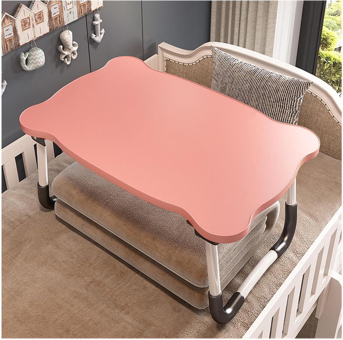 Opklapbare Bedtafel - Ontbijt Dienblad - Comfortabel Werken - Met Bekerhouder - 60x40 cm - Roze