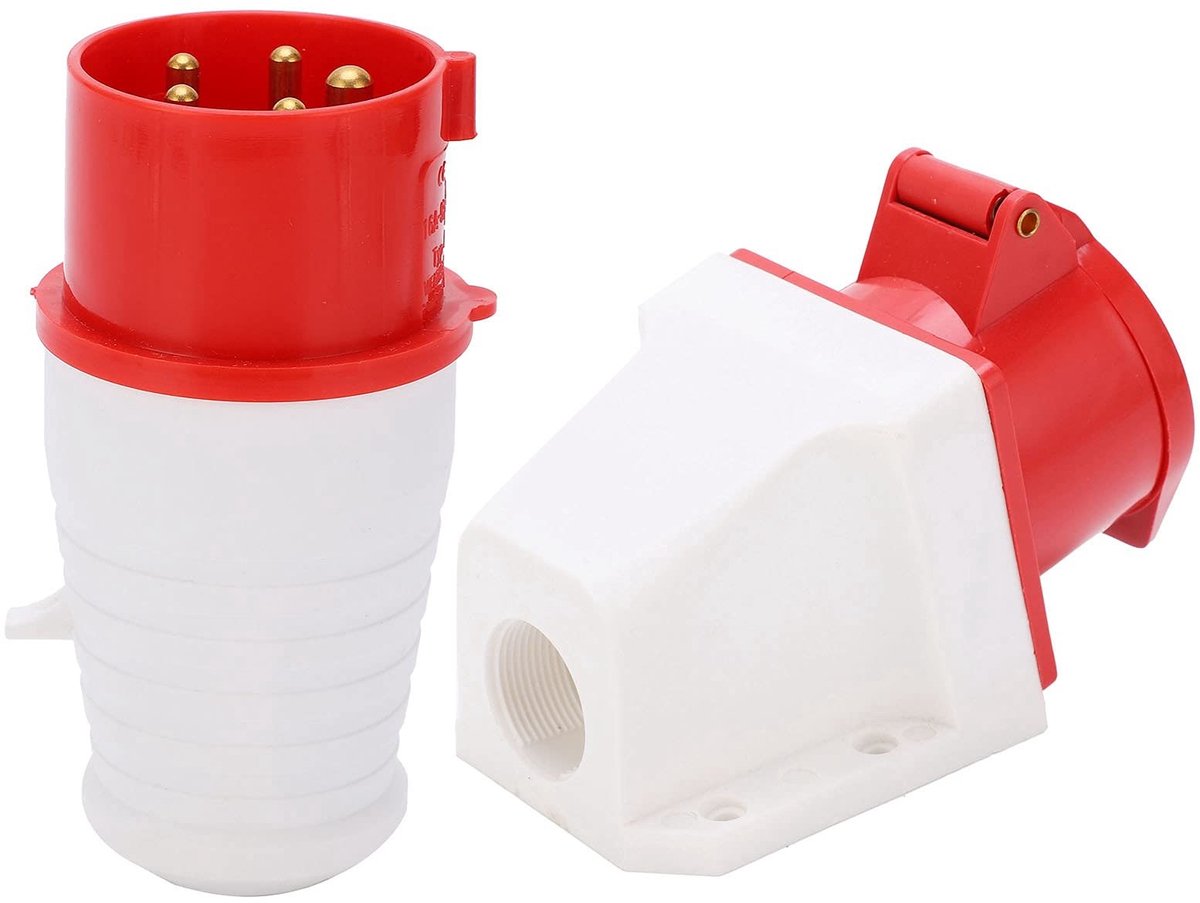 aladdien - 3-fasen Stekker en Stopcontact Set - Waterdicht - 16A - 5-pins - Voor Zware Apparatuur - Geschikt voor Binnen en Buiten