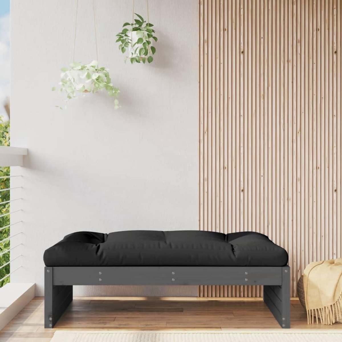 Houten Voetenbank - Ottomaan Buiten - Buiten Ontspannen - Stevig Massief Hout - 120x80cm - Grijs