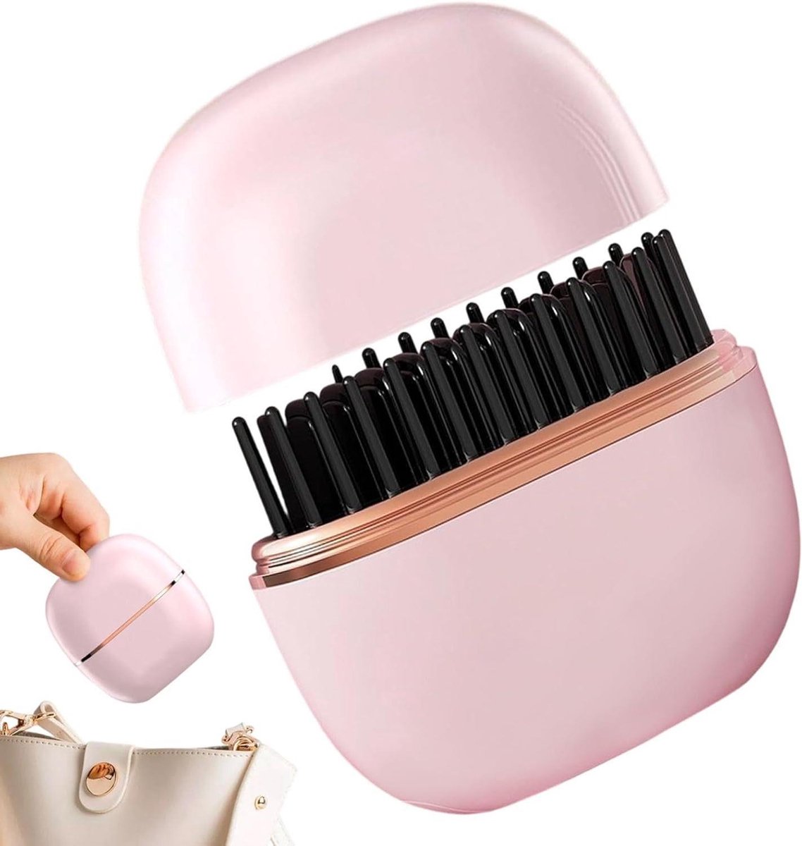 Draagbare Stijltangborstel - Haar Styling Tool - Snel Haar Stylen - Draadloos en Snel Verwarmen - Compact Formaat - Zwart