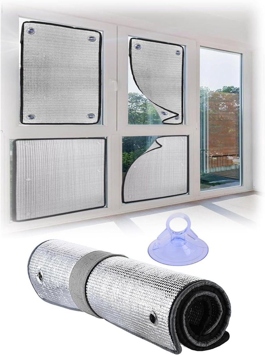 Raamfolie - Isolerende folie - Warmte weren - Zuignap bevestiging - 70x70 cm - Zwart