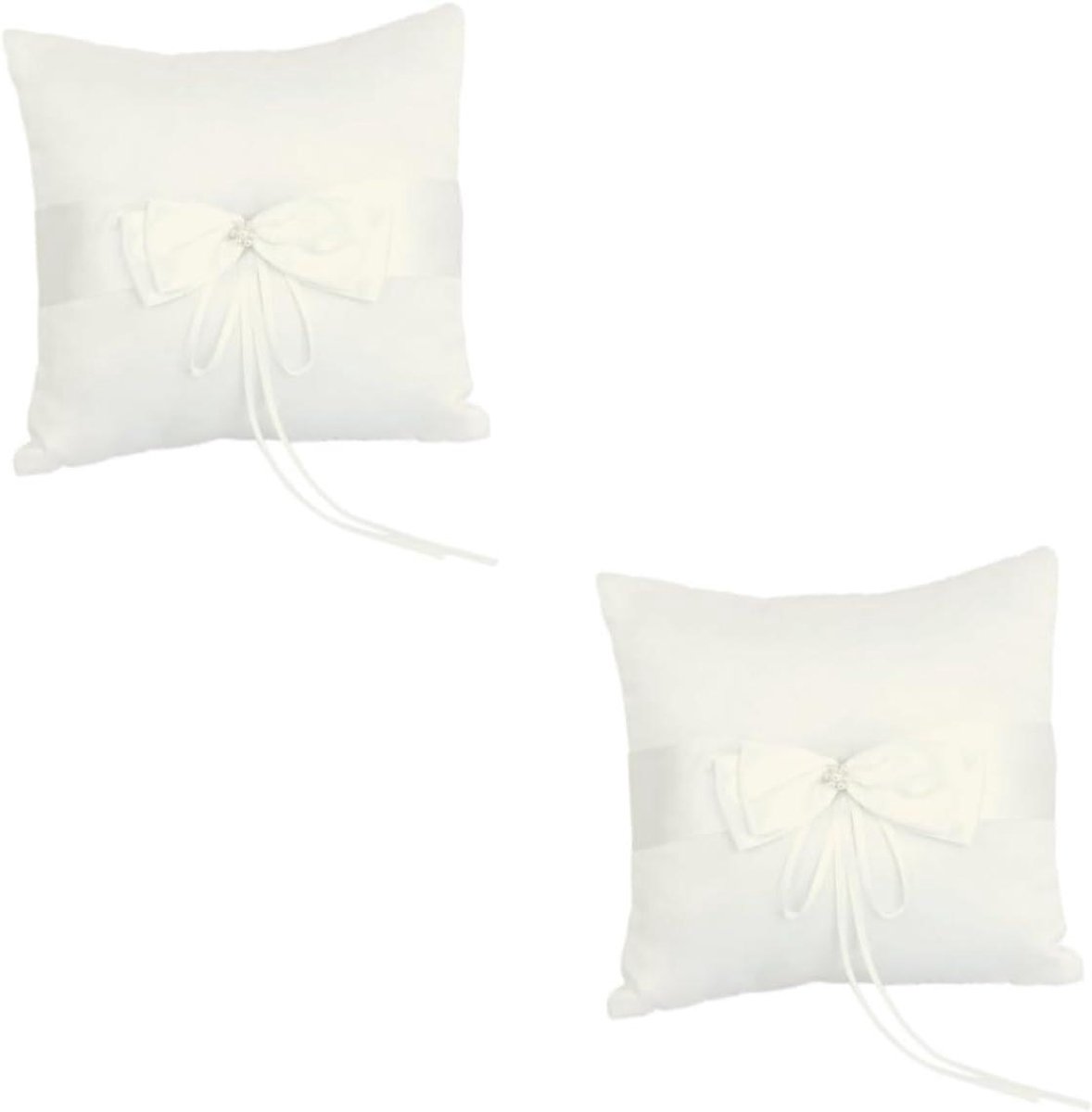 Ringkussen Set - Bruiloft Accessoires - Trouwringen Presenteren - Decoratieve Strik - 10x10 cm - Ivoor Wit