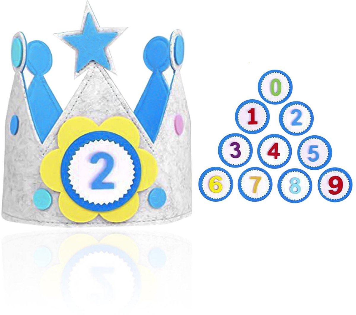 ONF3 - Kroonhoed - Verstelbare verjaardagshoed - Herbruikbaar - Blauw - Fotoprop voor kinderverjaardagsfeestje - Geschikt voor 0-9 jaar