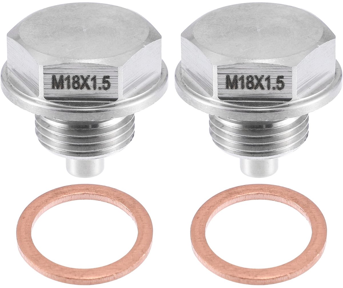 aladdien - Voertuig Motor Magnetische Olie Afvoerplug - Set Van 2 - Roestvrij Staal - Olie Plug - Voor Motoren - M18x1.5