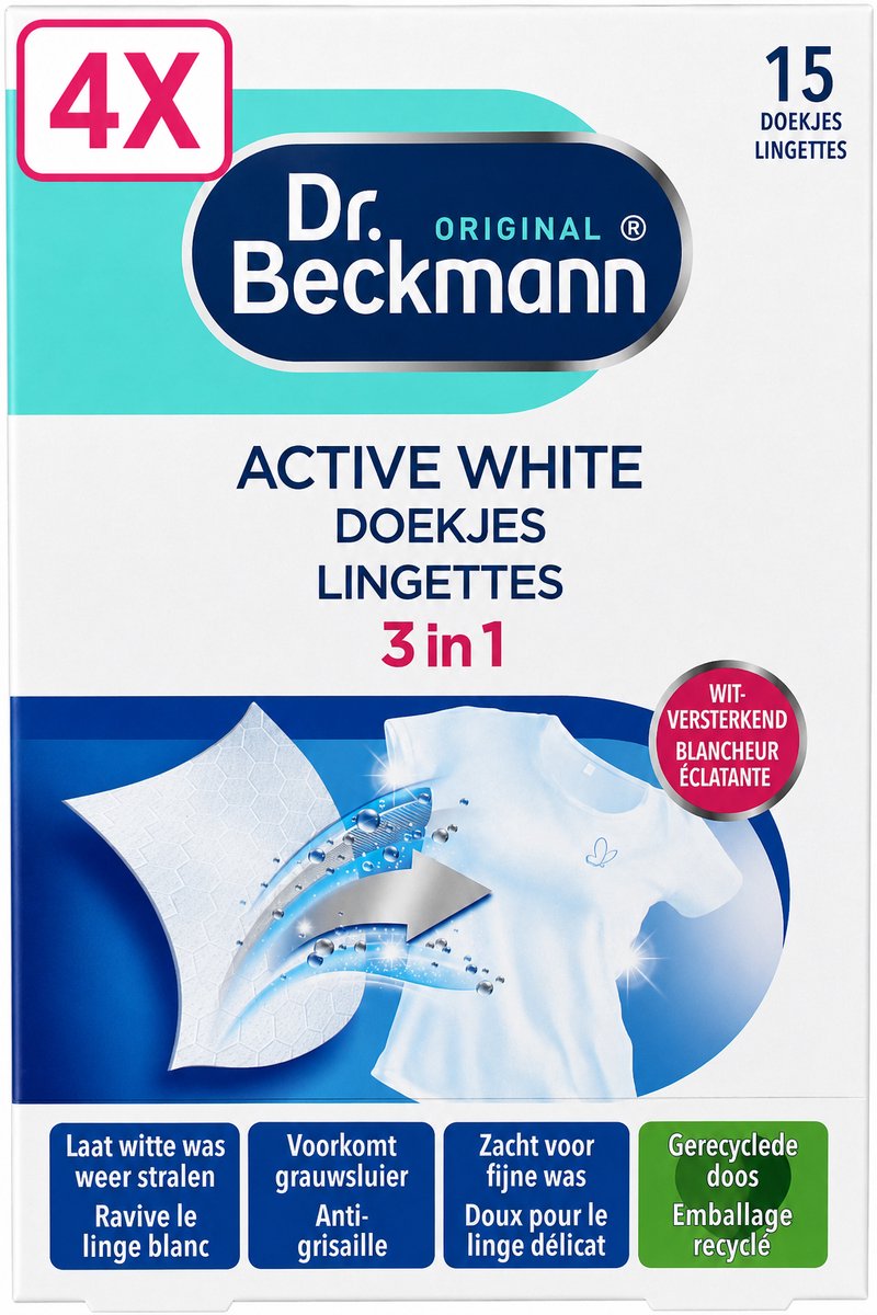 4 x Dr. Beckmann Active White Sheets - 15 stuks