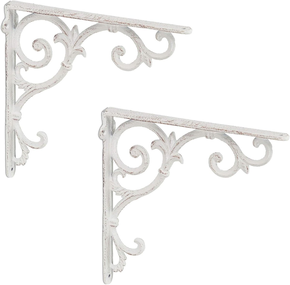 Famanu – Set van 2 antieke plankdragers van gietijzer, vintage stijl, wit