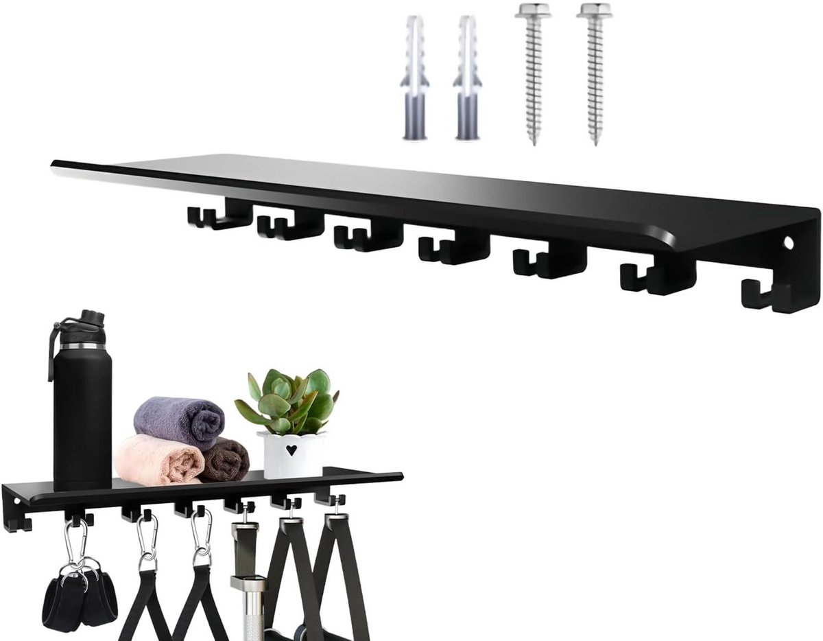 Wandrek Organizer - Adapterhouder Hanger - Fitness Opslag - Zwevend Ontwerp - 3mm Staal - Zwart