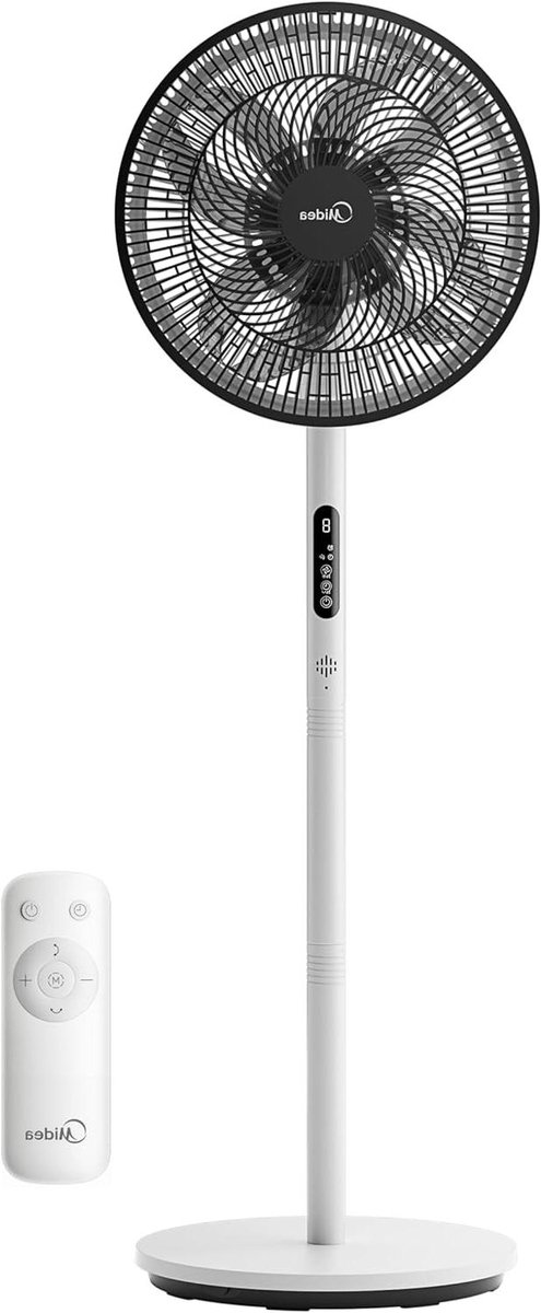 Stille staande ventilator - Vloerventilator DC - Ruimte verkoelen - 8 vleugels 9 snelheden - Verstelbaar 70-130cm - Wit Zwart