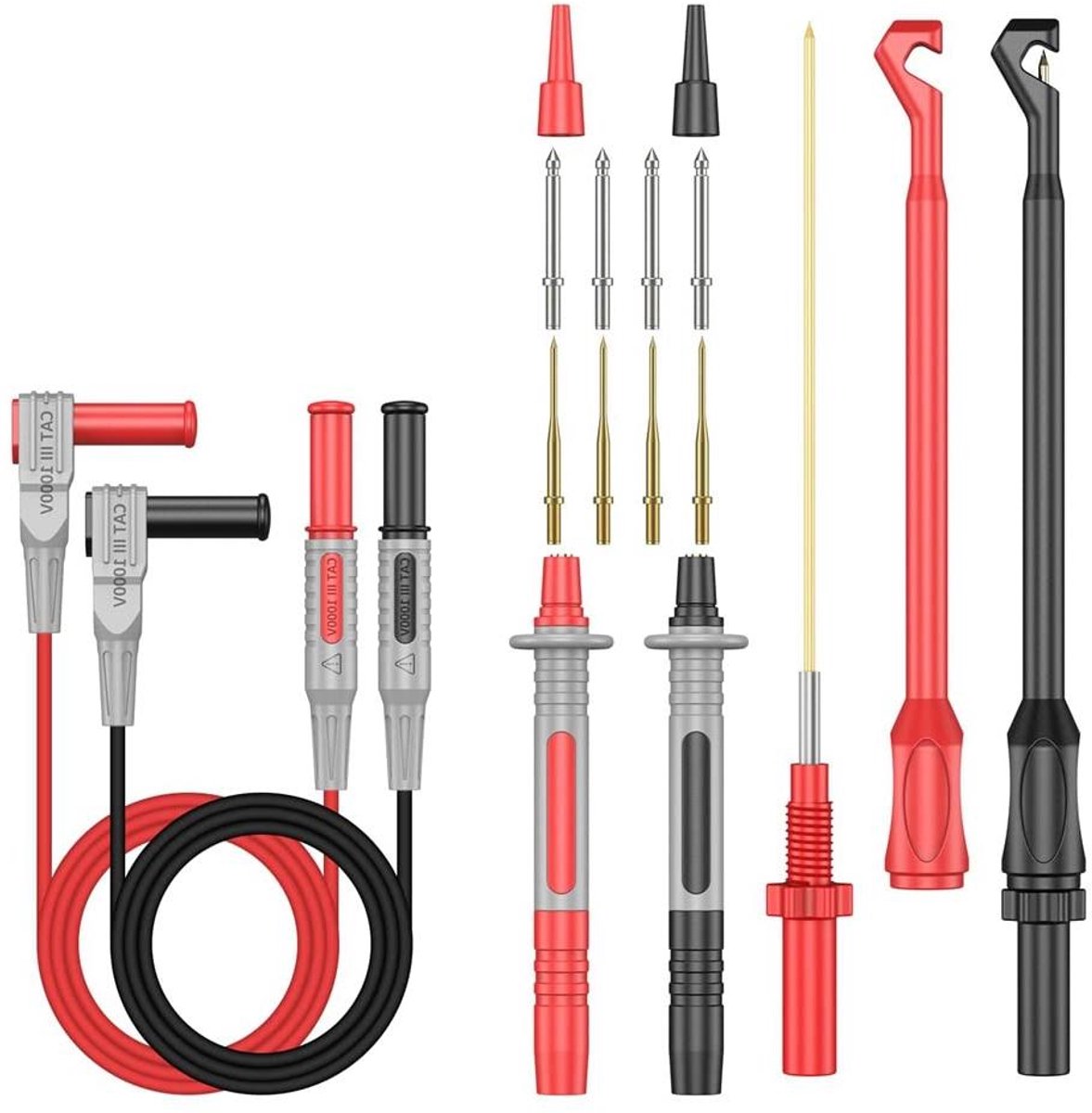 Testdraad Set - Meetkabels Sondes - Elektronica Testen - Goudgecoate Sonde - 4mm Stekkers - Diverse Kleuren