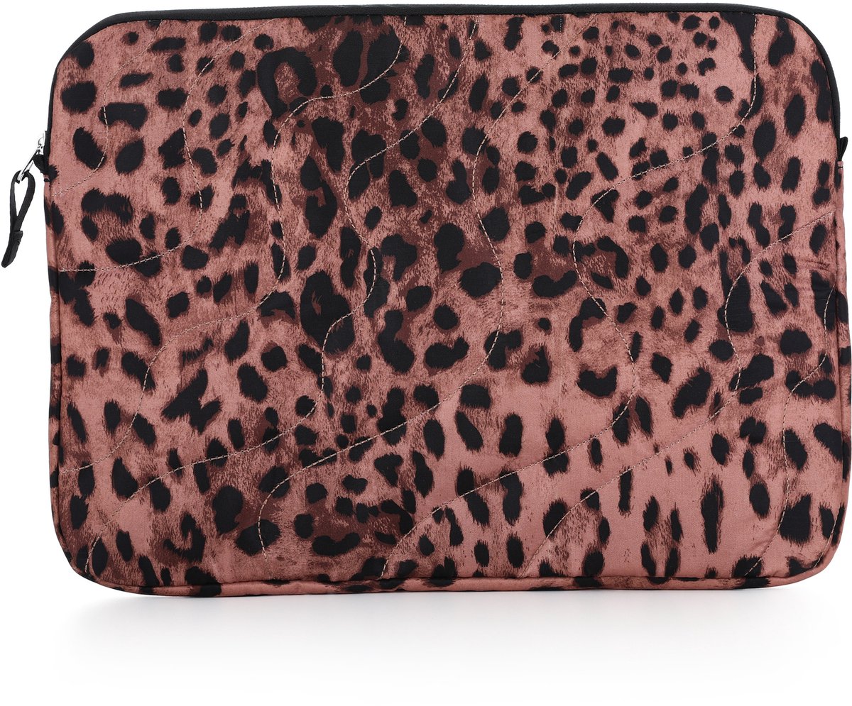 Gevoerde Laptophoes met Golvend Puffer-Design – Schokbestendige Laptop Sleeve – Zachte Beschermhoes met Stevige Ritssluiting – Modieuze Tablet & Laptop Cover - Luipaard