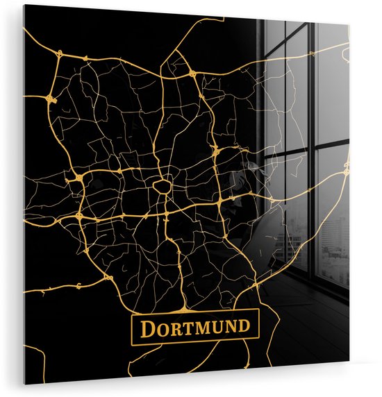MuchoWow® Peinture sur verre 50x50 cm - Peinture acrylique sur verre - Carte - Dortmund - Or - Zwart - Photo sur verre - Peintures