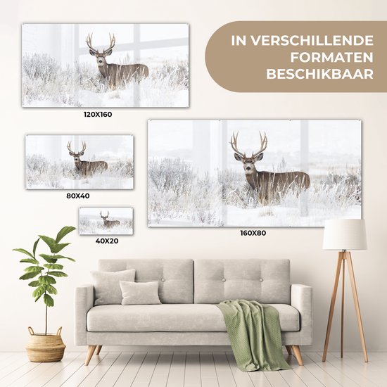 Peintures Plexiglas - Cerf - Hiver - Neige - 160x80 cm - Peinture sur verre