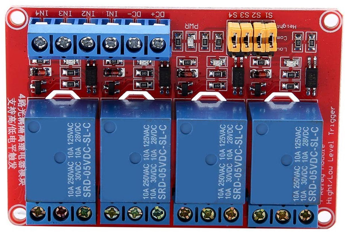 ONF3 - 4-kanaals relaismodule - Hoog & laag trigger - Compact formaat - Optokoppeling - Voor 5V / 12V / 24V toepassingen - Geschikt voor automat...