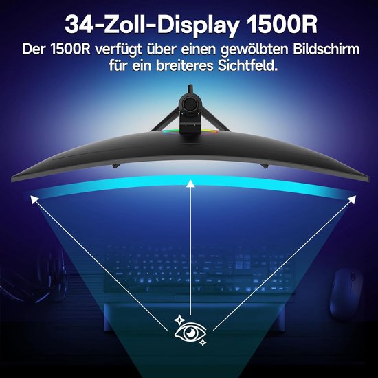 34 Inch Ultrawide Curved Gaming Monitor 240Hz WQHD 3440x1440 HDR 1500R — afbeelding 4