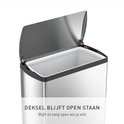 RVS pedaalemmer met open deksel. Tekst: DEKSEL BLIJFT OPEN STAAN.