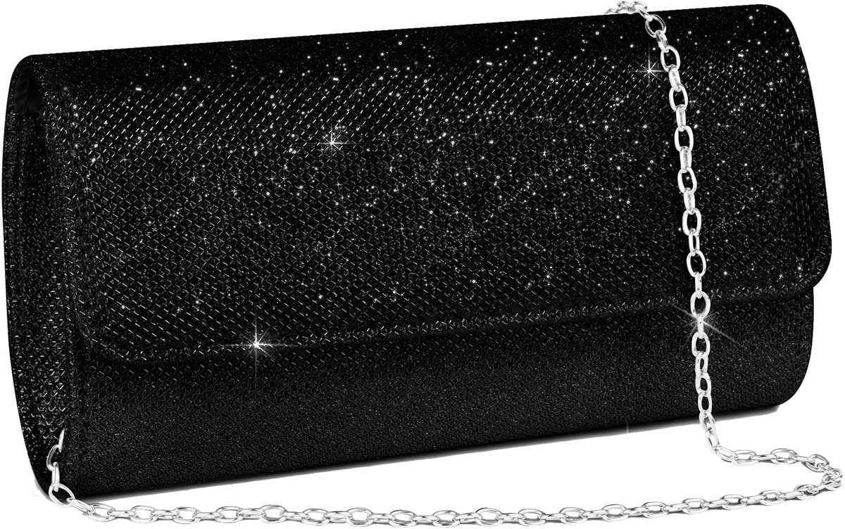 ONF3 - Clutch tas dames - Avondclutch - Zwarte Glitter - Pailletten tas - Bruiloft en cocktailparty - Elegante en handige tas
