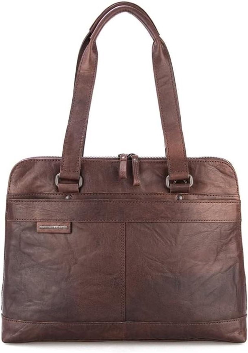 Laptoptas met tabletvak - Schoudertas - Veilig opbergen - Bronco leder - 40 cm - Donkerbruin