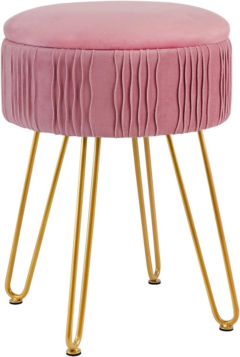Fluwelen Voetenbank - Opbergkruk - Extra Zitplaats - Met Opbergruimte - 30x47 cm - Roze